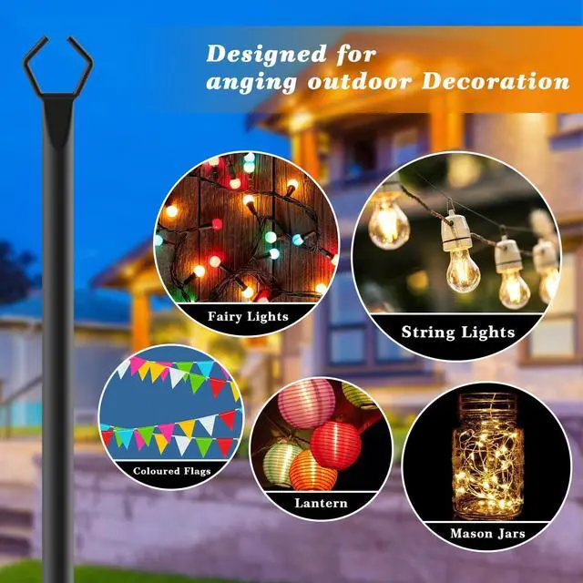 Alt view image 2 of 7 - 2 Pack String Light Poles,10 Ft Light Poles for Outside String Lights,Outdoor Lights Pole with Fork,Metal Poles Stand for Patio Deck Backyard (10FT 2 Pack)