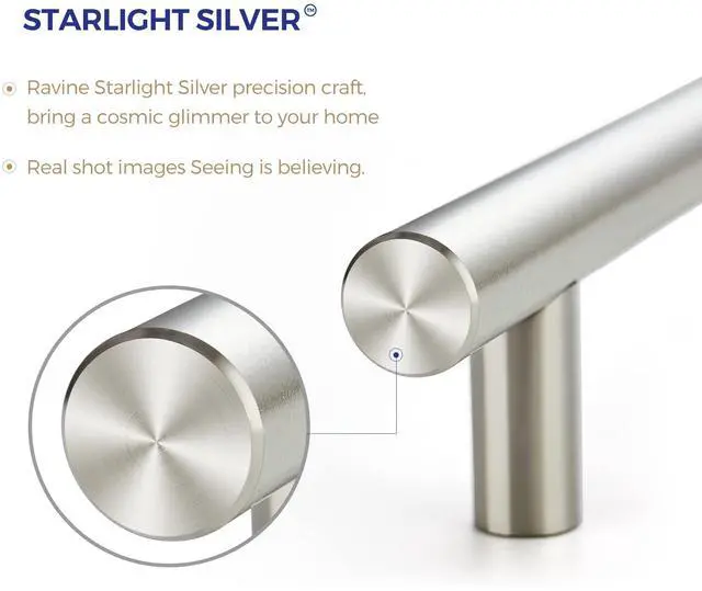 Alt view image 5 of 7 - Cabinet Handles, Brushed Nickel,5" Length,3" Hole Center,30 Pack | Stainless Steel Pull Feel, Round T-Bar Shape, Kitchen Cabinet Pulls, For Cupboards, Drawers, Dressers, Cabinets