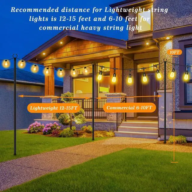 Alt view image 6 of 7 - 2 Pack String Light Poles,10 Ft Light Poles for Outside String Lights,Outdoor Lights Pole with Fork,Metal Poles Stand for Patio Deck Backyard (10FT 2 Pack)