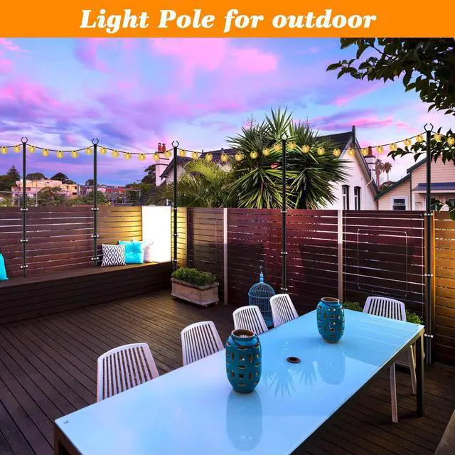 Alt view image 7 of 7 - 2 Pack String Light Poles,10 Ft Light Poles for Outside String Lights,Outdoor Lights Pole with Fork,Metal Poles Stand for Patio Deck Backyard (10FT 2 Pack)