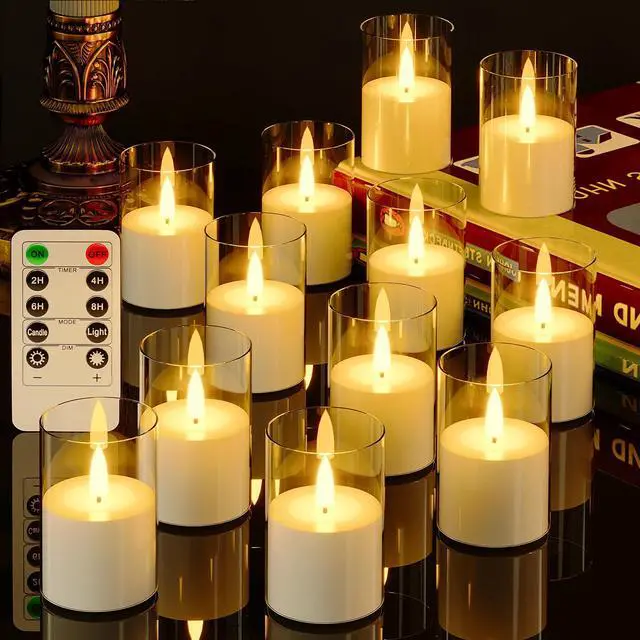 Main image of 12Pack Flameless LED Candles, Remote & Timer, Battery Powered, Clear, 2"x3" | Small Pillar & Votive Candle with Realistic Flickering Warm Glow for Centerpieces, Wedding Tables, Holiday, and Home Decor