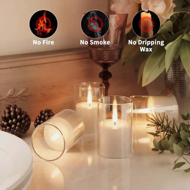 Alt view image 3 of 7 - 12Pack Flameless LED Candles, Remote & Timer, Battery Powered, Clear, 2"x3" | Small Pillar & Votive Candle with Realistic Flickering Warm Glow for Centerpieces, Wedding Tables, Holiday, and Home Decor
