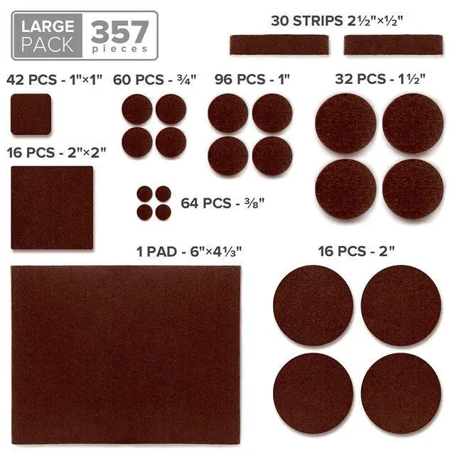 Alt view image 5 of 6 - 357 PCS Premium Huge Pack Felt Furniture Pads! | Quantity of Furniture Sliders with Many Big Sizes Your Ideal Floor Protectors. Protect Your Hardwood & Laminate Floor!