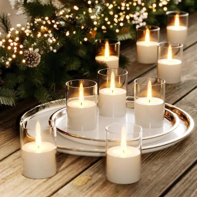 Alt view image 7 of 7 - 12Pack Flameless LED Candles, Remote & Timer, Battery Powered, Clear, 2"x3" | Small Pillar & Votive Candle with Realistic Flickering Warm Glow for Centerpieces, Wedding Tables, Holiday, and Home Decor