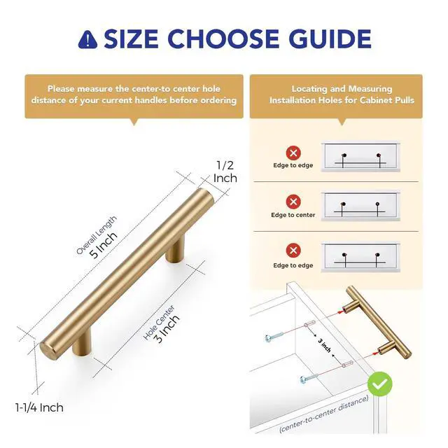 Alt view image 3 of 7 - Champagne Bronze Cabinet Handles 3 Inch Hole Center 30 Pack | 5 Inch Length, Stainless Steel Pulls, Smooth Edges, Round Shape, with Screwdriver, for Dresser Drawer Cupboard Handles