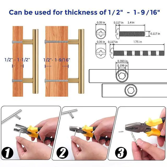 Alt view image 5 of 7 - Champagne Bronze Cabinet Handles 3 Inch Hole Center 30 Pack | 5 Inch Length, Stainless Steel Pulls, Smooth Edges, Round Shape, with Screwdriver, for Dresser Drawer Cupboard Handles