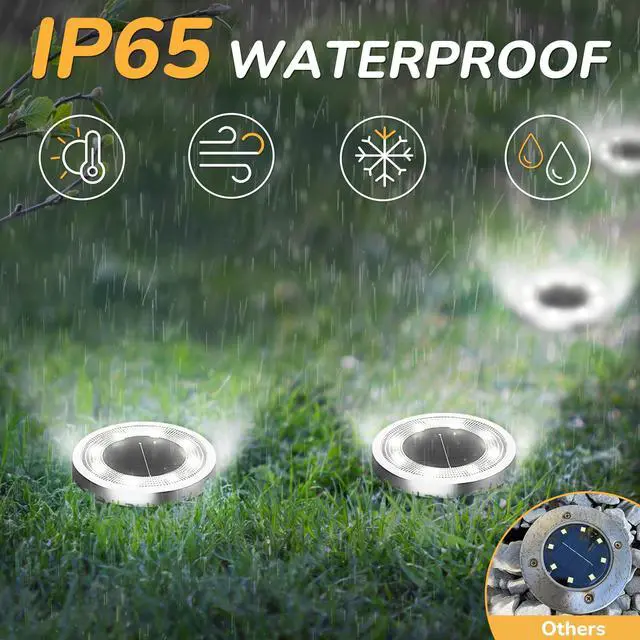Alt view image 3 of 7 - 16Pack Solar Ground Lights Outdoor, 8 LED, IP65 Waterproof, Cold White | 600mAh Ni-MH battery, 8-10h runtime, stainless steel, ABS and PP body, solar garden lights for pathways, lawns and driveways