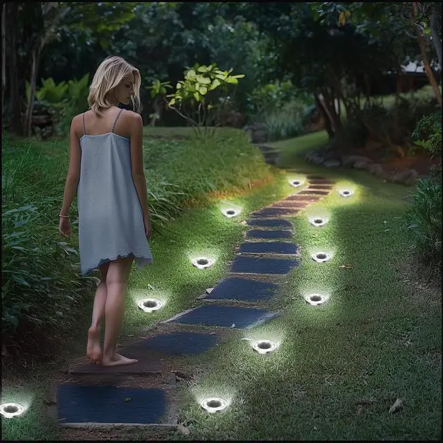 Alt view image 4 of 7 - 16Pack Solar Ground Lights Outdoor, 8 LED, IP65 Waterproof, Cold White | 600mAh Ni-MH battery, 8-10h runtime, stainless steel, ABS and PP body, solar garden lights for pathways, lawns and driveways