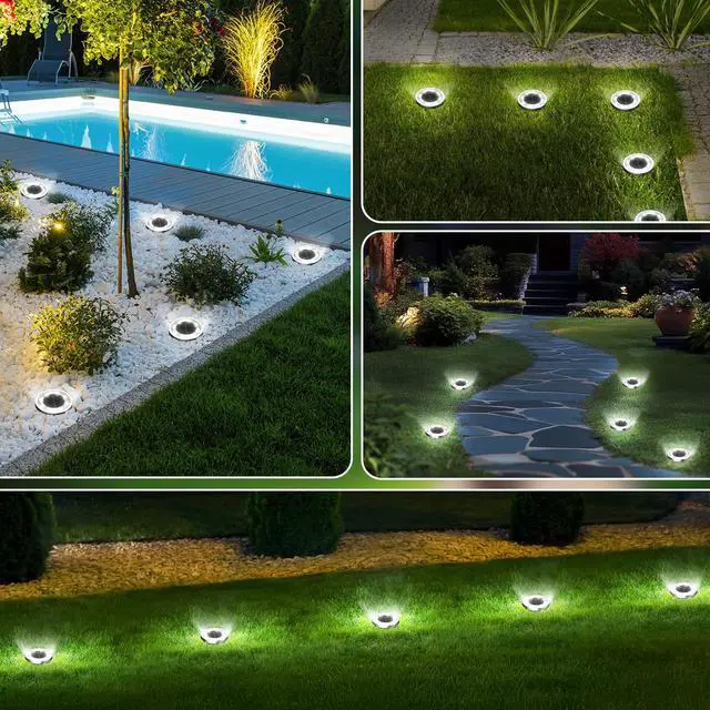 Alt view image 5 of 7 - 16Pack Solar Ground Lights Outdoor, 8 LED, IP65 Waterproof, Cold White | 600mAh Ni-MH battery, 8-10h runtime, stainless steel, ABS and PP body, solar garden lights for pathways, lawns and driveways
