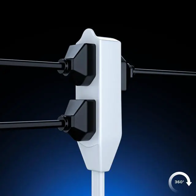 Alt view image 4 of 6 - Cable 4 ft 360° Rotating Flat Plug Extension Cord, 16/3 AWG Multi 3-Outlet Grounded Wire, 13A 125V 1625W, UL Certified - White