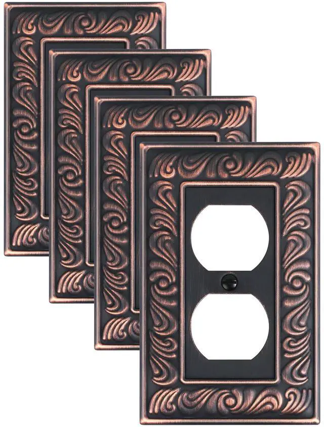 Main image of 4-Pack Paisley Pattern Duplex Outlet Cover Plate,Metal Switch Plates | Wall Plates for Electrical Outlets, 1 Gang Receptacle Cover, Decorative Switch Plates and Outlet Covers, Aged Bronze
