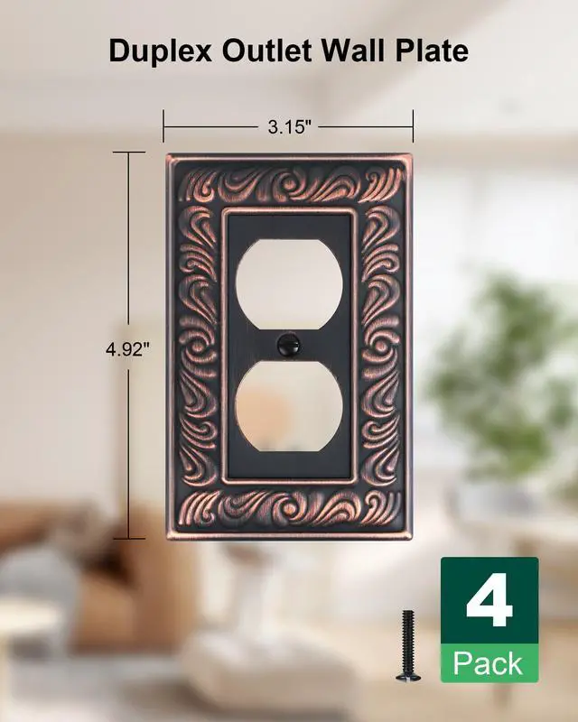 Alt view image 2 of 7 - 4-Pack Paisley Pattern Duplex Outlet Cover Plate,Metal Switch Plates | Wall Plates for Electrical Outlets, 1 Gang Receptacle Cover, Decorative Switch Plates and Outlet Covers, Aged Bronze