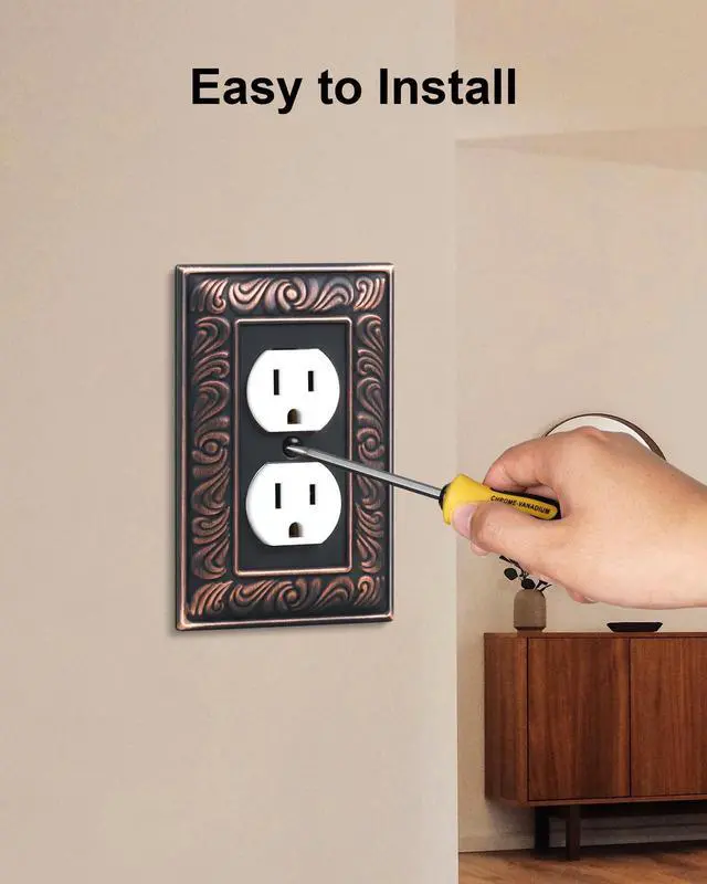 Alt view image 5 of 7 - 4-Pack Paisley Pattern Duplex Outlet Cover Plate,Metal Switch Plates | Wall Plates for Electrical Outlets, 1 Gang Receptacle Cover, Decorative Switch Plates and Outlet Covers, Aged Bronze