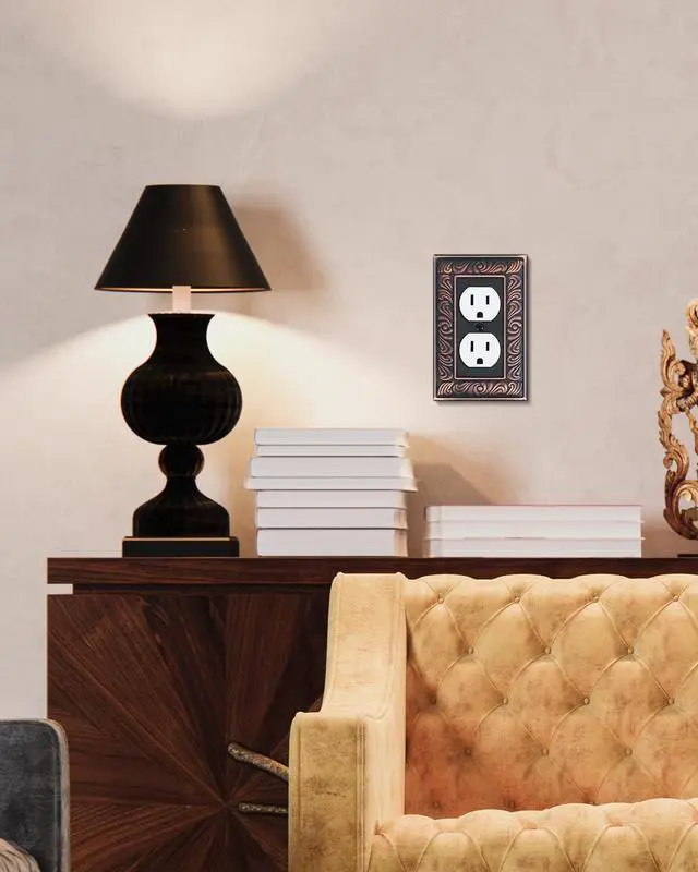 Alt view image 6 of 7 - 4-Pack Paisley Pattern Duplex Outlet Cover Plate,Metal Switch Plates | Wall Plates for Electrical Outlets, 1 Gang Receptacle Cover, Decorative Switch Plates and Outlet Covers, Aged Bronze