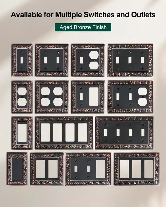 Alt view image 7 of 7 - 4-Pack Paisley Pattern Duplex Outlet Cover Plate,Metal Switch Plates | Wall Plates for Electrical Outlets, 1 Gang Receptacle Cover, Decorative Switch Plates and Outlet Covers, Aged Bronze