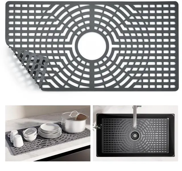 Main image of Silicone Sink Protector for Kitchen Sink, 26"x14" Center Drain | Scratch protection, cushions fragile dishes and glassware, dishwasher safe, food-grade silicone, 446°F heat resistant