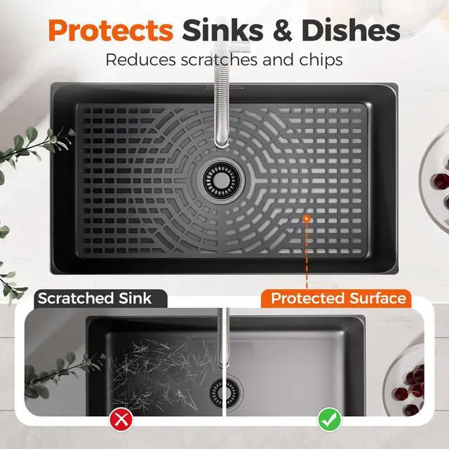 Alt view image 3 of 7 - Silicone Sink Protector for Kitchen Sink, 26"x14" Center Drain | Scratch protection, cushions fragile dishes and glassware, dishwasher safe, food-grade silicone, 446°F heat resistant