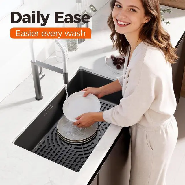 Alt view image 4 of 7 - Silicone Sink Protector for Kitchen Sink, 26"x14" Center Drain | Scratch protection, cushions fragile dishes and glassware, dishwasher safe, food-grade silicone, 446°F heat resistant