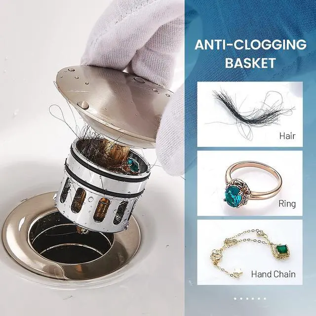 Alt view image 4 of 7 - Vessel Sink Drain for Bathroom, Pop-up Drain With Detachable Basket Stopper, Anti-Explosion And Anti-Clogging Drain Strainer, Sink Drain Assembly With Overflow Brushed Nickel, RWF083J