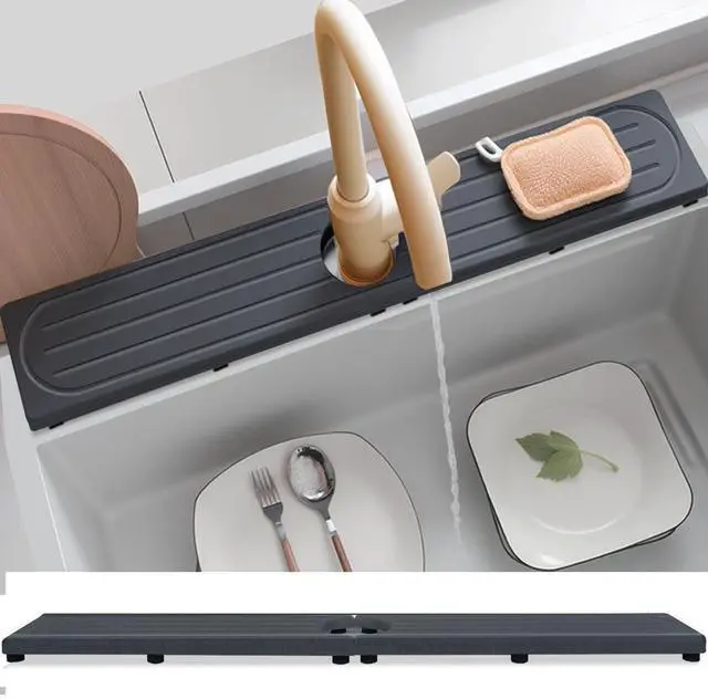 Main image of Fast Drying Stone Faucet Mat for Kitchen Sink with Raised Feet, Water Absorbent Diatomite Stone Sink Tray, Faucet Sink Splash Guard, Prevents Moisture Buildup, Durable Protector for Bathroom Counter