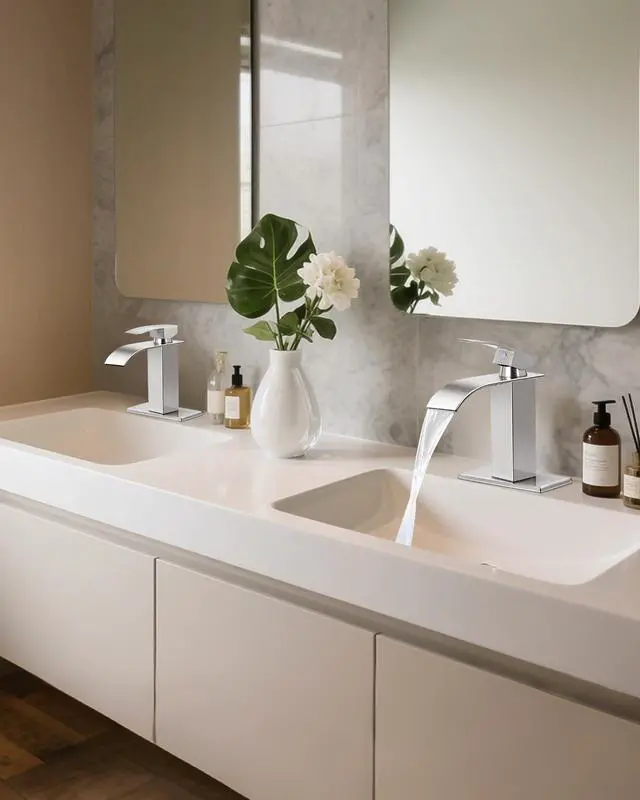 Alt view image 7 of 7 - Bathroom Faucet Brushed Nickel Waterfall Single Handle Vanity Faucet | with Pop-up Drain & Deck,Supply Hoses,Stainless Steel Bathroom Sink Faucet 1 or 3 Hole,RV,Farmhouse Bathrooms