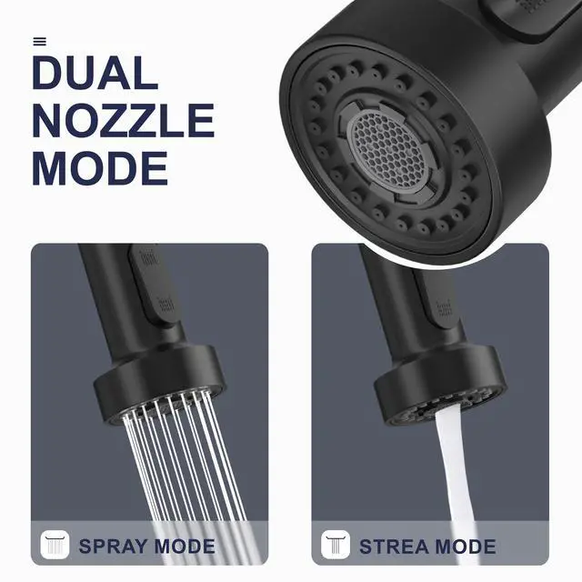 Alt view image 3 of 7 - Black Kitchen Faucet with Pull Down Sprayer, High Arc Spring 304 Stainless Steel Commercial Kitchen Sink Faucet,1 or 3 Hole Installation for Farmhouse, RV Camper, Laundry & Utility Sink