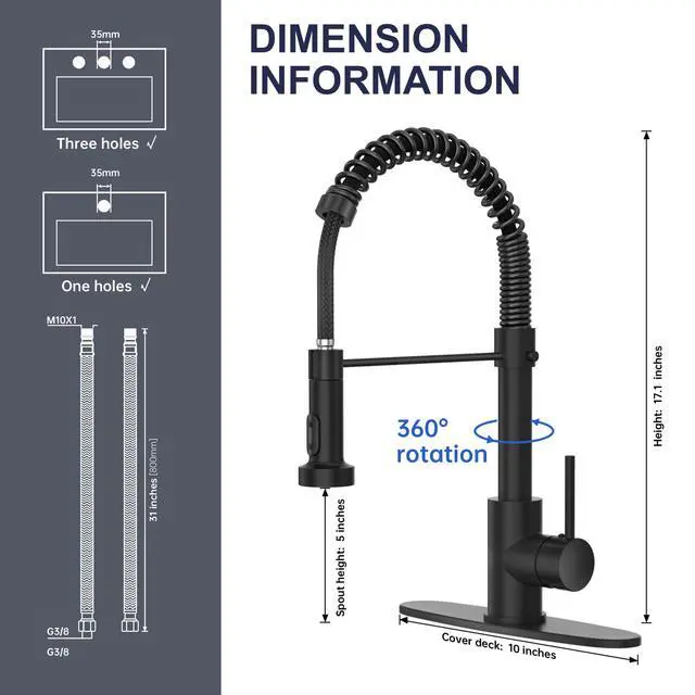 Alt view image 2 of 7 - Black Kitchen Faucet with Pull Down Sprayer, High Arc Spring 304 Stainless Steel Commercial Kitchen Sink Faucet,1 or 3 Hole Installation for Farmhouse, RV Camper, Laundry & Utility Sink