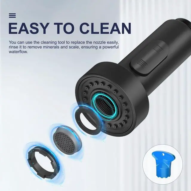 Alt view image 5 of 7 - Black Kitchen Faucet with Pull Down Sprayer, High Arc Spring 304 Stainless Steel Commercial Kitchen Sink Faucet,1 or 3 Hole Installation for Farmhouse, RV Camper, Laundry & Utility Sink