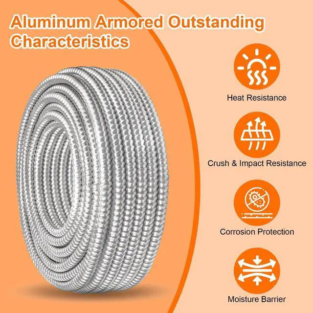 Alt view image 4 of 7 - 5FT 6/3 Metal Clad (MC) Cable with Ground, 6 Gauge Electric Wire with Aluminum Armor, Solid Bare Copper Conductors for Indoor Outdoor Underground Embedded Installation (6/3, 5 ft)
