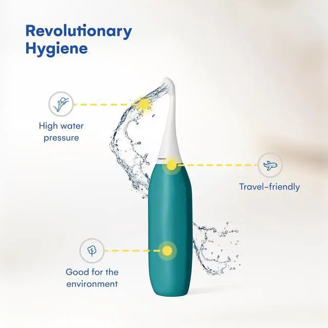 Alt view image 4 of 7 - The Original XL Butt Shower - Portable Bidet with 50% More Volume - The Easy-Bidet 2.0 Replaces Wet Wipes and Shower Toilet - Portable Bum Spray for Travel - Turquoise