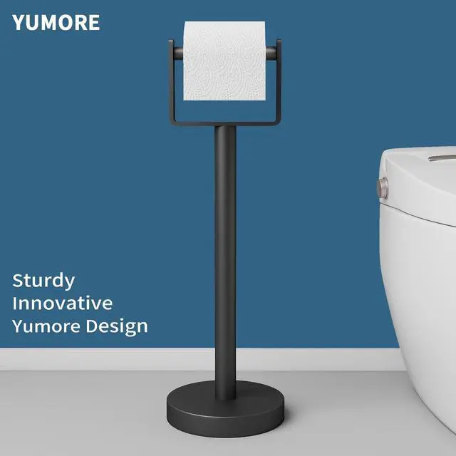 Alt view image 2 of 7 - Heavy Duty Toilet Paper Holder Stand, Extra-Weighted Base No Tipping | Stainless Steel Toilet Paper Stand, Free Standing Floor Tissue Roll Holder for Bathroom, Matte Black 200UP