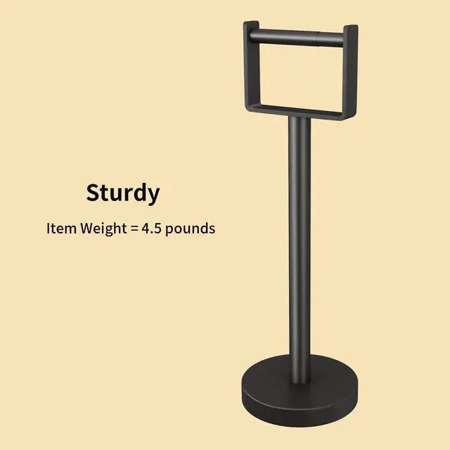 Alt view image 3 of 7 - Heavy Duty Toilet Paper Holder Stand, Extra-Weighted Base No Tipping | Stainless Steel Toilet Paper Stand, Free Standing Floor Tissue Roll Holder for Bathroom, Matte Black 200UP