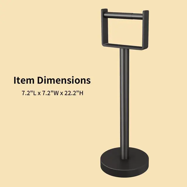 Alt view image 7 of 7 - Heavy Duty Toilet Paper Holder Stand, Extra-Weighted Base No Tipping | Stainless Steel Toilet Paper Stand, Free Standing Floor Tissue Roll Holder for Bathroom, Matte Black 200UP