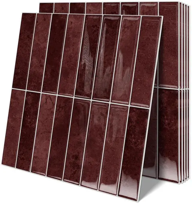 Main image of 10 Sheets Upgraded Thicker Design Subway Tile Peel and Stick Backsplash | 12×12Self Adhesive Wall Tiles Stick on Back Splash for Kitchen,Bathroom,Camper(Vintage Red)