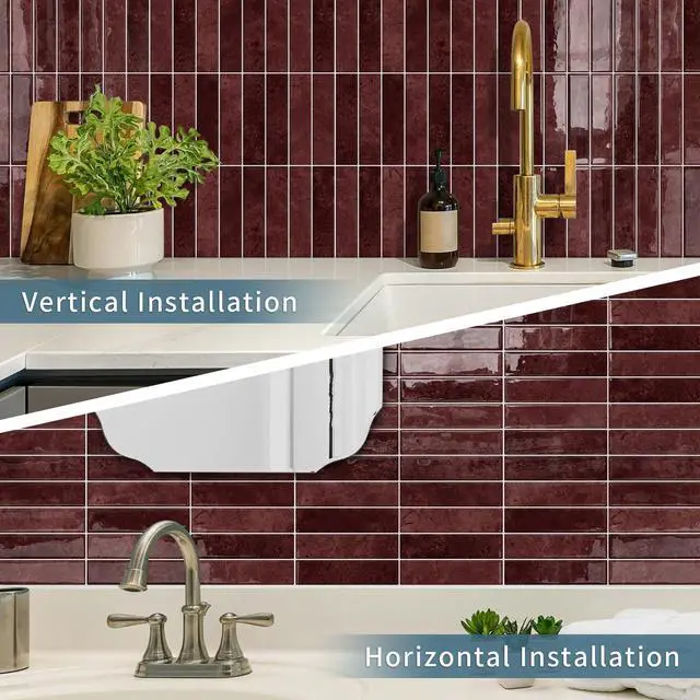 Alt view image 3 of 7 - 10 Sheets Upgraded Thicker Design Subway Tile Peel and Stick Backsplash | 12×12Self Adhesive Wall Tiles Stick on Back Splash for Kitchen,Bathroom,Camper(Vintage Red)