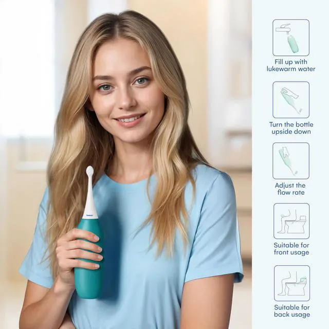 Alt view image 6 of 7 - The Original XL Butt Shower - Portable Bidet with 50% More Volume - The Easy-Bidet 2.0 Replaces Wet Wipes and Shower Toilet - Portable Bum Spray for Travel - Turquoise