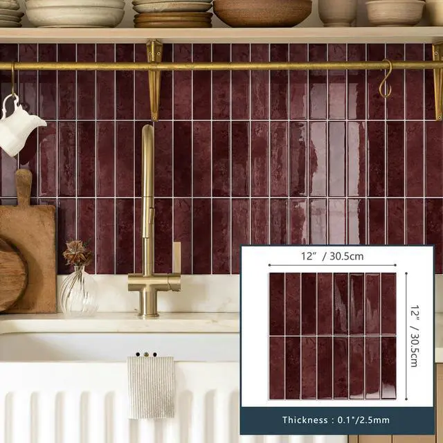 Alt view image 5 of 7 - 10 Sheets Upgraded Thicker Design Subway Tile Peel and Stick Backsplash | 12×12Self Adhesive Wall Tiles Stick on Back Splash for Kitchen,Bathroom,Camper(Vintage Red)