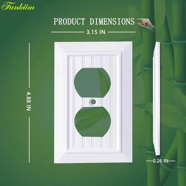 Alt view image 2 of 6 - Pure White Classic Beadboard Wall Plates,Light Switch Covers,Electrical Outlet Covers, Switch Plates of Various Combination, Nature Bamboo Fiber Wall plate (1 Gang Duplex 4 Pack)