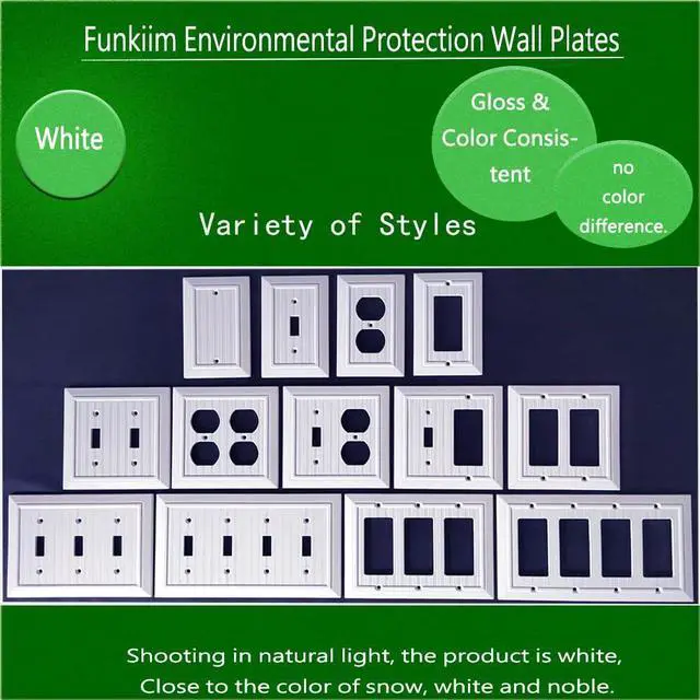Alt view image 3 of 6 - Pure White Classic Beadboard Wall Plates,Light Switch Covers,Electrical Outlet Covers, Switch Plates of Various Combination, Nature Bamboo Fiber Wall plate (1 Gang Duplex 4 Pack)