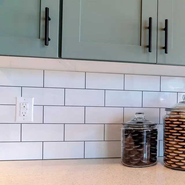 Alt view image 7 of 7 - 100 Pieces Peel and Stick Backsplash for Kitchen, 3" x 6" PVC Subway Tile, Glossy White with Dark Gray Grout, Self Adhesive Stick on Wall Tiles for Kitchen, Bathroom, Fireplace, RV