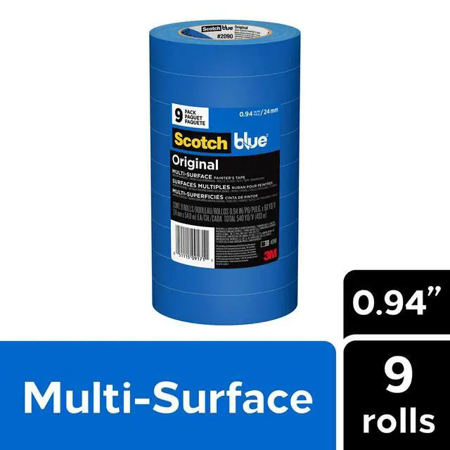 Alt view image 2 of 7 - Original Multi-Surface Painter's Tape 1 Inch Wide, 9 Rolls | 0.94 in x 60 yd, Blue Paint Tape, Protects Surfaces and Removes Easily, Painting Tape for Indoor and Outdoor Use