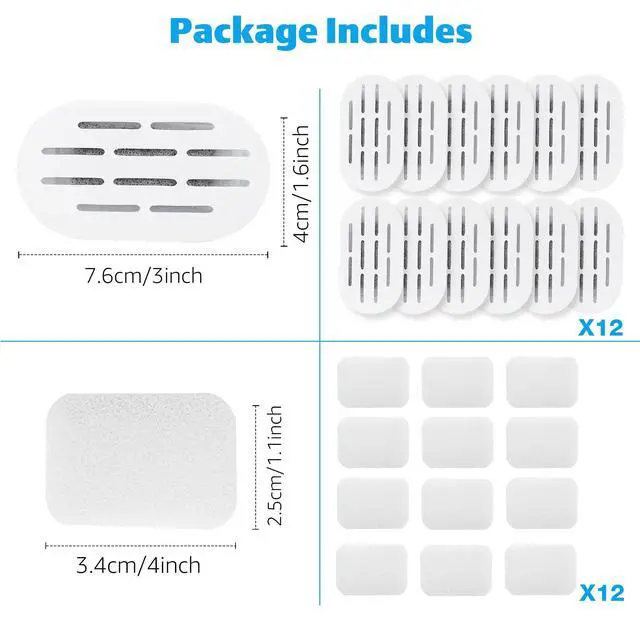 Alt view image 2 of 7 - Ceramic Cat Water Fountain Filters, 12 Filters and 12 Sponges | Triple-Layer Filter, Cotton, Activated Carbon and Ion Exchange Resin, Pre-Soak 5 Minutes, Replace Every 1-2 Weeks, Verify Fit