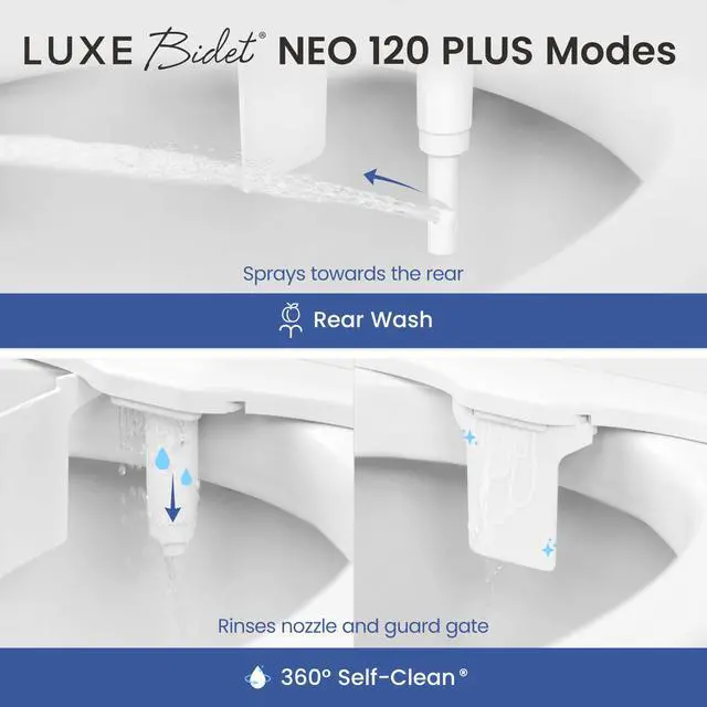 Alt view image 2 of 7 - NEO 120 PLUS - Patented Non-Electric Bidet Attachment, White | Non-Electric, Single Nozzle, Slide-In Install, 360° Self-Clean, EZ-Lift to Clean, Rear Wash