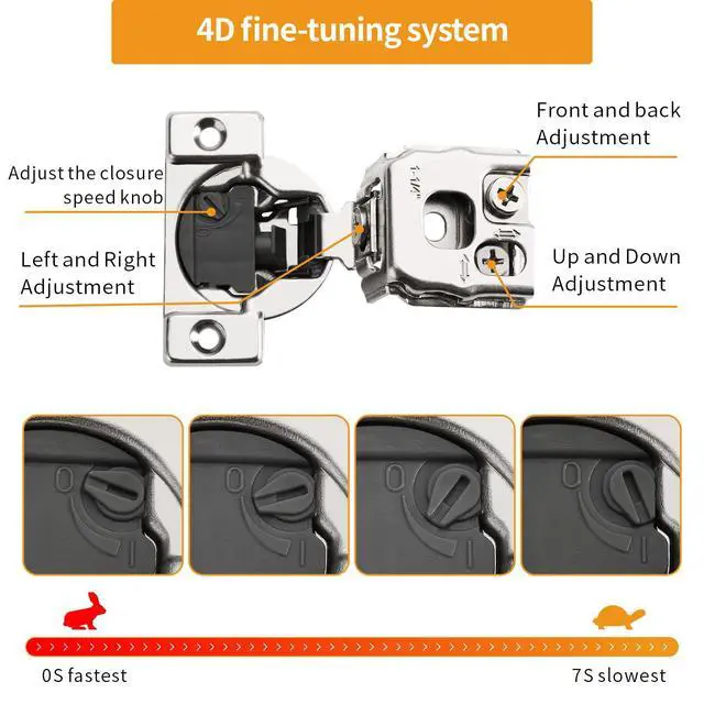 Alt view image 2 of 7 - 10 Pack 1-1/4" 4D Overlay Soft Close Concealed Hinges for Face Frame Door, Control Closing Speed, Smooth Slow Self Close Hinges, Satin Nickel, 105° Open Angle Stainless Steel Cabinet Hinges