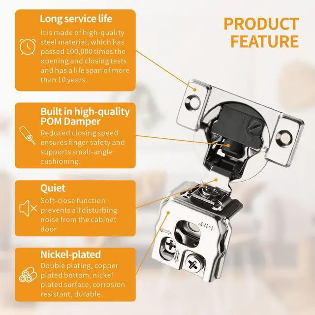 Alt view image 5 of 7 - 10 Pack 1-1/4" 4D Overlay Soft Close Concealed Hinges for Face Frame Door, Control Closing Speed, Smooth Slow Self Close Hinges, Satin Nickel, 105° Open Angle Stainless Steel Cabinet Hinges