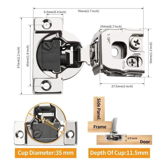 Alt view image 6 of 7 - 10 Pack 1-1/4" 4D Overlay Soft Close Concealed Hinges for Face Frame Door, Control Closing Speed, Smooth Slow Self Close Hinges, Satin Nickel, 105° Open Angle Stainless Steel Cabinet Hinges