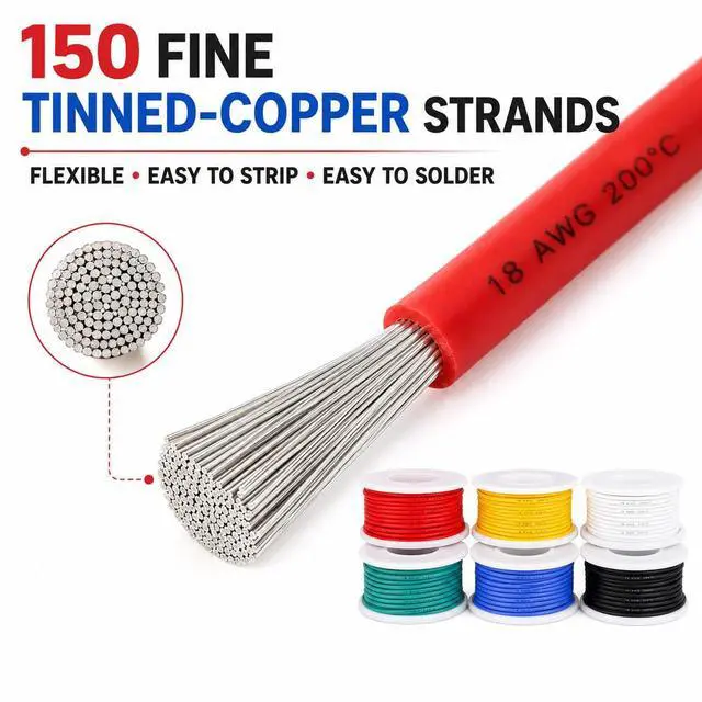 Alt view image 3 of 7 - 18 AWG Stranded Wire, 6 Colors, 13.2 ft Each, Tinned Copper | Flexible silicone wire