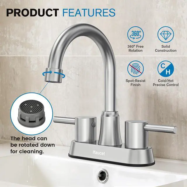 Alt view image 3 of 7 - Bathroom Faucets, Bathroom Faucet 3 Hole, Bathroom Sink Faucet, Faucet for Sink 4 Inch 2 Handle Centerset, Lead-Free, with Copper Pop Up Drain (Brushed Nickel)