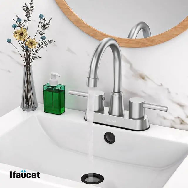 Alt view image 5 of 7 - Bathroom Faucets, Bathroom Faucet 3 Hole, Bathroom Sink Faucet, Faucet for Sink 4 Inch 2 Handle Centerset, Lead-Free, with Copper Pop Up Drain (Brushed Nickel)