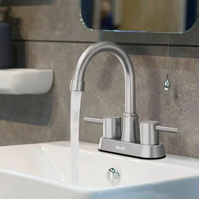 Alt view image 7 of 7 - Bathroom Faucets, Bathroom Faucet 3 Hole, Bathroom Sink Faucet, Faucet for Sink 4 Inch 2 Handle Centerset, Lead-Free, with Copper Pop Up Drain (Brushed Nickel)